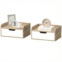 HOMCOM Lot de 2 tables de chevet murales, tables de nuit avec tiroir et plateau à rebords surélevés, 40x30x19,5cm, bois naturel(m-12)