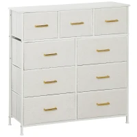 HOMCOM Chest of Drawers with 9 Fabric Drawers, Boucle Storage Organiser with Steel Frame, Fabric Dresser for Bedroom, Living Room, Hallway, Cream White(m-1)