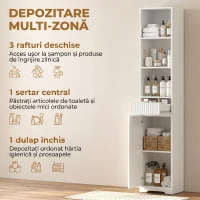 HOMCOM Dulap de Baie Înalt, Dulap Independent cu Raft Reglabil, Alb(m-4)