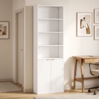 HOMCOM Bibliothèque à 6 Niveaux, Meuble de Rangement, 60 x 24 x 182 cm avec 4 Compartiments Ouverts et 2 Portes, Blanc(m-2)