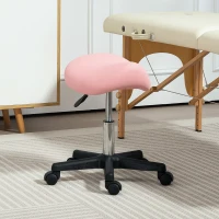 HOMCOM Saddle Stool, PU Leather Adjustable Rolling Salon Chair with Steel Frame for Massage, Spa, Beauty and Tattoo, Pink(m-10)