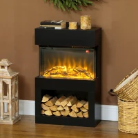 HOMCOM 19" Electric Fireplace with Surround, 3D Flame Effect, 6 Colours & 3 Brightness Levels, 1000W/2000W Black Electric Fire and Mantel Reach up to 30㎡ Space with Remote & Timer, 3 Sided View(m-10)