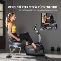 SPORTNOW Heimtrainer, Magnet-Liegerad, 8 Widerstandsstufen, verstellbar, LCD-Monitor, Metall, Kunststoff, Schwarz(m-7)