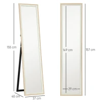 HOMCOM Espelho de Pé 37x157 cm Espelho de Corpo Inteiro com Estrutura de MDF e Suporte Branco e Madeira Clara(m-3)