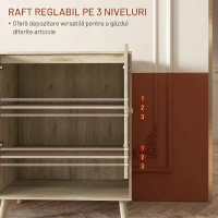 HOMCOM Dulap Multifuncțional în Stil Boho cu Uși din Ratan și Raft Deschis, 80x38x100cm, Stejar(m-6)