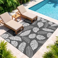 Outsunny Outdoor Wendeteppich, wasserfest, Blattmuster, 182x274cm, Grau/Weiß(m-7)