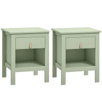 HOMCOM Lot de 2 tables de chevet avec tiroir et compartiment ouvert, 45 x 40 x 55 cm, vert(m-1)