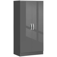 HOMCOM High Gloss Wardrobe, 2 Door Wardrobe with Hanging Rod and Storage Shelf, Clothes Storage Organizer with Anti-tipping Design for Bedroom, Grey(m-1)