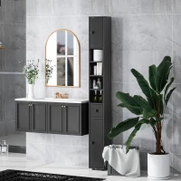 kleankin Armario de Baño Alto Columna de Baño Estrecha con 1 Cajón 4 Estantes Abiertos y Estantes Ajustables 20x20x180 cm Negro(m-7)