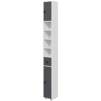 kleankin Colonne de rangement armoire haute pour salle de bain 1 tiroir 4 étagères réglables et 2 placards 20 x 20 x 180 cm gris(m-12)