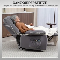 HOMCOM Tv-fauteuil met opsta-hulp, warmte- en massagefunctie, afstandsbediening en zijvak, donkergrijs(m-8)