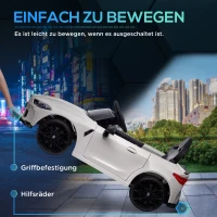 AIYAPLAY Kinderauto 12V, 2,4 GHz afstandsbediening, 2 motoren, claxon, LED, muziek, zachte start, hulpenwiel, wit.(m-5)