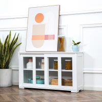 HOMCOM Aparador de Cocina Moderno Mueble Auxiliar con 2 Puertas Corredizas de Vidrio y Estante Ajustable 107x33x62,5 cm Blanco(m-10)