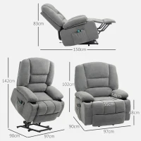 HOMCOM Elektrische Relaxstoel met Sta-op Hulp, Massagesstoel met Verwarmingsfuncties, 2 Afstandsbedieningen, Zacht Schuim(m-3)