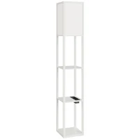 HOMCOM Lampada da Terra con Ripiani, Luce Regolabile, Interruttore a Pedale e Porte USB, Bianco(m-1)