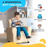 HOMCOM Kids Recliner Chair, PU Leather with Adjustable Backrest, Footrest, Padded Headrest, Beige(m-8)