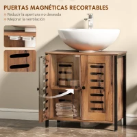 HOMCOM Mueble Bajo Lavabo Industrial 2 Puertas de Lamas con Cierre Magnético Estante Ajustable 60x30x60 cm Marrón Rústico(m-7)