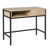 HOMCOM Bureau avec rangement table bureau Industriel bureau ordinateur avec tiroir châssis métal Noir Plateau bois chêne Clair(m-12)