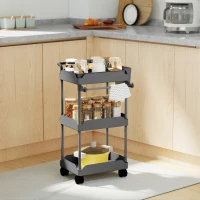HOMCOM Carrito Auxiliar con Ruedas de 3 Niveles Carrito de Cocina con Cestas Extraíbles y Soporte para Toallas Gris(m-2)