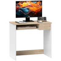 HOMCOM 80cm Compact Computer Desk with Keyboard Tray, Home Office Desk with Drawer for Bedroom Study, Oak(m-1)