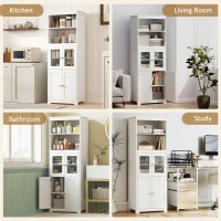 HOMCOM Freestanding Kitchen Cupboard, 4-Door Storage Cabinet with Adjustable Shelf and Glass Doors for Dining Room, Living Room, White(m-8)