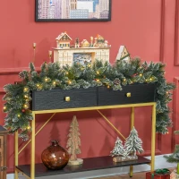 HOMCOM 1,8 m künstliche Weihnachtsgirlande mit Lichterkette Blumendekoration Grün(m-10)