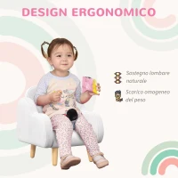 ZONEKIZ Poltrona per Bambini in Stile Scandinavo con Braccioli a Nuvola in Tessuto Bianco, 46x51x55 cm(m-6)