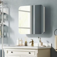 HOMCOM Armario de Baño con Espejo Diseño con Bordes Curvados 2 Puertas Estantes Ajustables 68x13x66 cm Blanco(m-10)