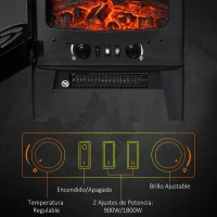 HOMCOM Chimenea Eléctrica 900W/1800W con Efecto de Llama Temperatura Ajustable y Protección Sobrecalentamiento Negro(m-6)
