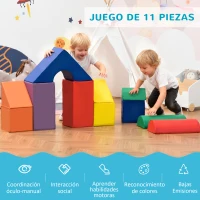 HOMCOM Juego de 11 Bloques de Espuma para Niños Bloques Psicomotricidad Figuras de Construcción 50x50x25 cm Multicolor(m-4)