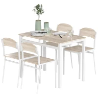 HOMCOM Ensemble table à manger 5 pièces avec 4 chaises style contemporain cuisine salle à manger salon plateau MDF coloris bois de chêne châssis métal blanc(m-11)