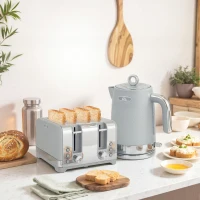 HOMCOM Sleek Textured Kettle and Four-Slice Toaster Set - Grey(m-2)