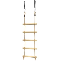 AIYAPLAY Strickleiter für Kinder 5-stufige Kletterleiter mit 2 Karabinern 2 Baumgurten für 3-8 Jahre 40 x 3,5 x 180 cm Naturholz(m-11)