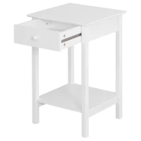 HOMCOM White Bedside Table, Wooden Side Table, Nightstand, Bedside Cabinet with Drawer and Storage Shelf for Bedroom and Living Room(m-10)