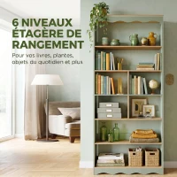 HOMCOM Bibliothèque, étagère de rangement à 6 niveaux avec 6 compartiments ouverts, 76 x 23,8 x 180 cm, bois naturel et vert(m-4)