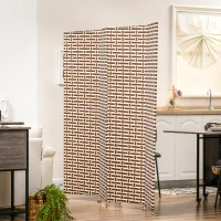 HOMCOM Biombo Separador de Ambientes de 4 Paneles Plegables de Madera de Pino y Fibra de Papel 180x180cm Marrón y Blanco(m-10)