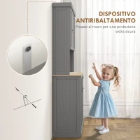HOMCOM Mobile Dispensa Stile Country con Mensole Regolabili, Armadietti e Cassetto, in Legno, 101x39x180 cm, Grigio(m-7)