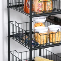 HOMCOM kichen Cart Storage Trolley Dining Serving Cart w/ Shelves Baskets Handles Wheels Home Living Room Kitchen Brown Black(m-9)
