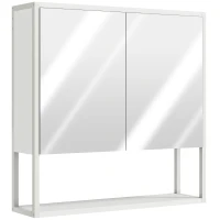 HOMCOM Mobile Bagno a Parete con Specchio, Armadietto con Mensola Regolabile e Ripiano Aperto, 60x16x60 cm, Bianco(m-1)