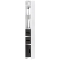 kleankin Coluna Casa de Banho com 3 Portas e 3 Prateleiras Abertas Coluna Auxiliar  Estilo Moderno 15x17x120 cm Branco e Preto(m-11)
