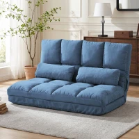 HOMCOM Chauffeuse matelas d'appoint pliant convertible - inclinaison dossier réglable 14 positions - 2 coussins inclus, bleu(m-14)