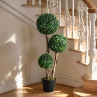 HOMCOM Decorative Artificial Trees Boxwood Ball Topiary Trees in Pot, UV-Cut Fake Plants for Home Indoor Outdoor Decor, 90 cm, Dark Green(m-7)