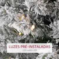 HOMCOM Árvore de Natal 150 cm Árvore de Natal Artificial Nevada com 120 Luzes LED 263 Ramos Verde e Branco(m-5)