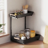 HOMCOM Küchenregal, Höhenverstellbar Standregal mit 2 Körbe, Kaffeebar 40 x 30 x 33,5-42 cm(m-2)