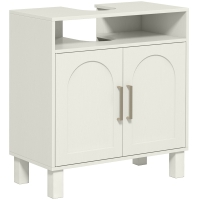 HOMCOM Mueble Bajo Lavabo con Estante Ajustable para Lavabos sin Pedestal 60x30x63 cm Blanco Crema
