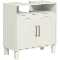 HOMCOM Mueble Bajo Lavabo con Estante Ajustable para Lavabos sin Pedestal 60x30x63 cm Blanco Crema(m-1)