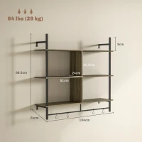 HOMCOM Three-Tier Floating Shelf - Grey Wood Effect(m-3)