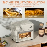 HOMCOM mini-oven met hetelucht, 10 liter airfryer, compacte oven met 60-minuten timer en binnenverlichting, 80-230℃, 3 insteekniveaus, vaatwasserbestendig accessoire, 1000W, crème wit(m-7)