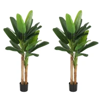 HOMCOM Lot de 2 plantes artificielles intérieurs 150 cm bananiers en pot décoration pour maison, bureau, salon, chambre(m-15)