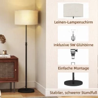 HOMCOM Stehlampe mit Fernbedienung, höhenverstellbar, Stoffschirm, Metallständer, anpassbare Helligkeit, Fußschalter, Schwarz(m-6)